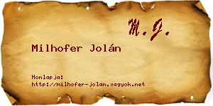 Milhofer Jolán névjegykártya